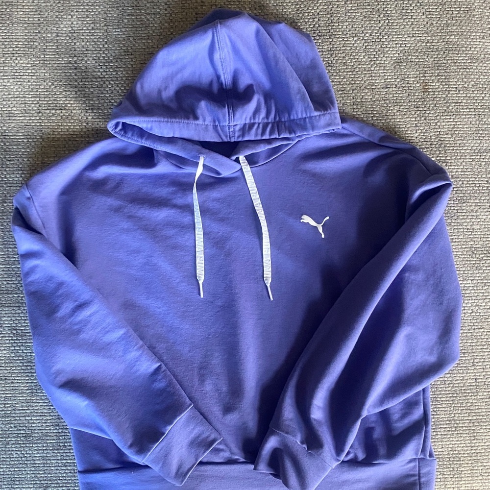 Puma Lightweight Cropped Pullover Hoodie with Logo, Purple, Medium